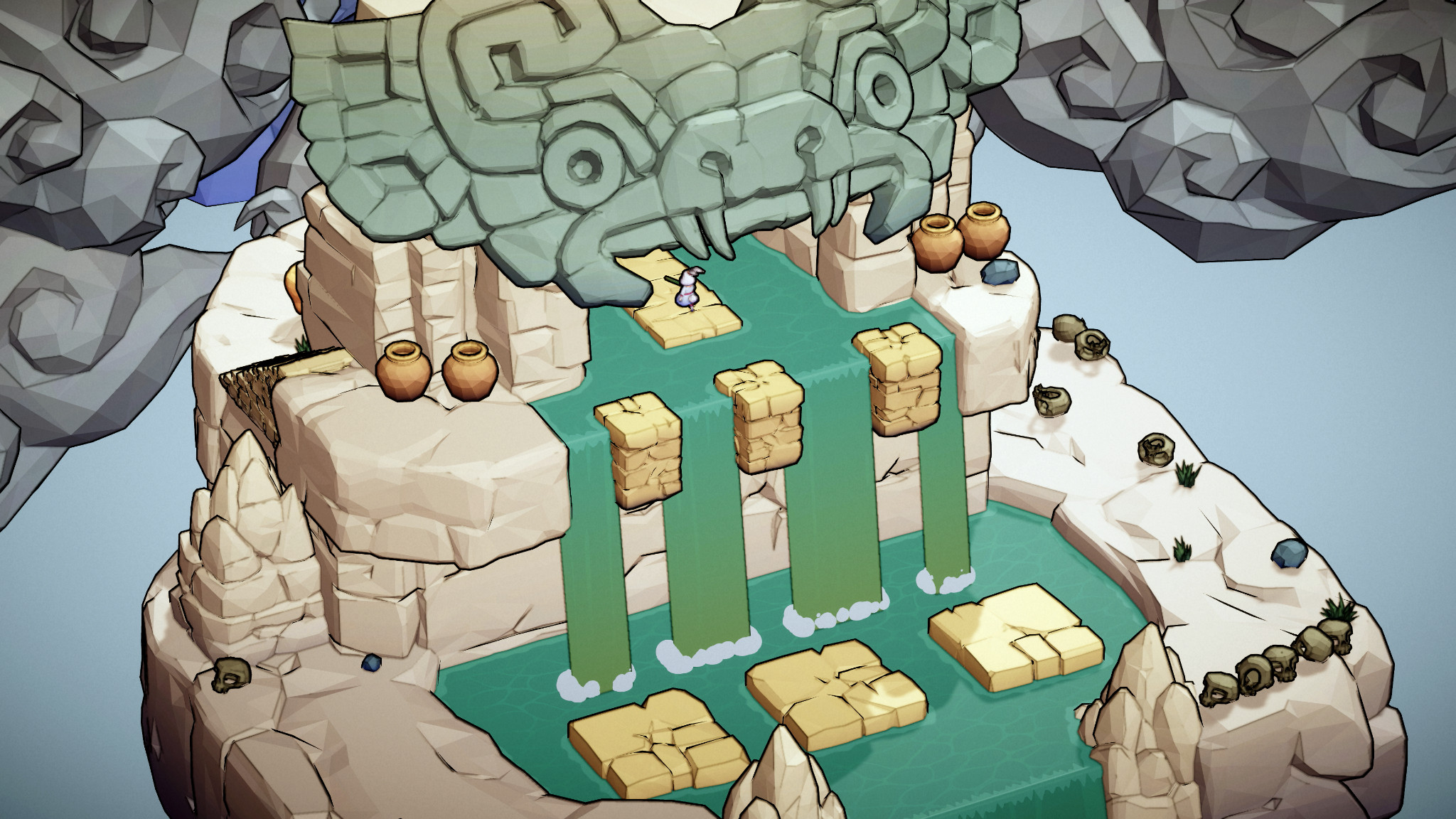 Rabbit countering Taotie's spinning attack on the battle platform